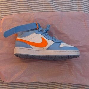 Kids High-Top Sneakers in Light Blue & Orange